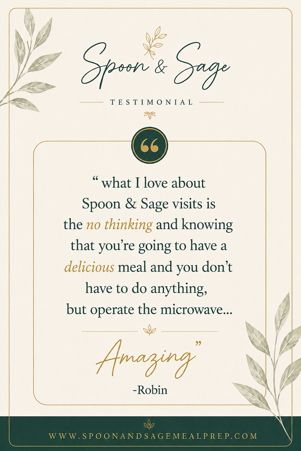 Testimonial from Robin about Spoon and Sage visits